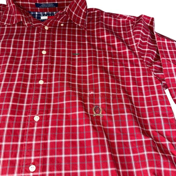 Tommy Hilfiger 90s Plaid Shirt Mens Large Red Long Sleeve Button Up Vintage - Picture 7 of 16